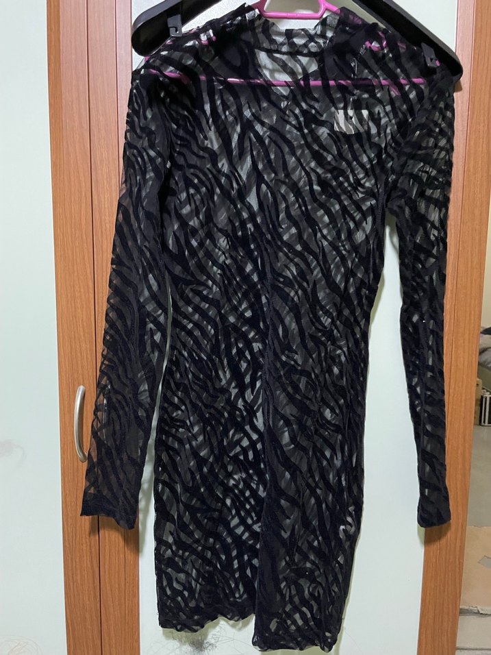 Dantel Detaylı Siyah Zebra Desenli Elbise - Görsel 2