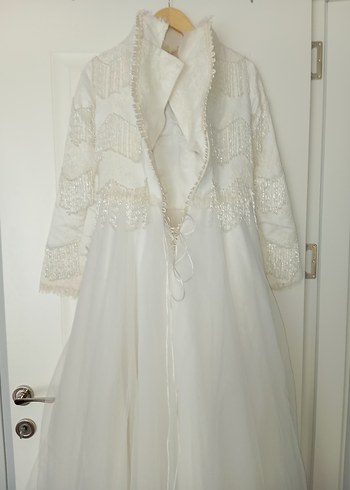 Tesettür Boncuk İşlemeli Beyaz Gelinlik - Görsel 5