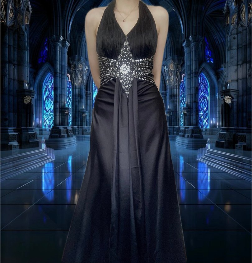 Uzun Siyah Vintage Gotik Abiye Elbise - Görsel 1