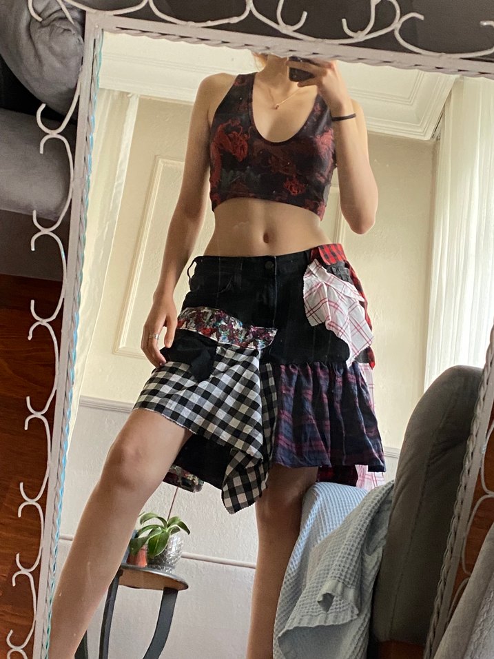 Kadın Çok Renkli Bağlama Desenli Midi Etek - Görsel 1