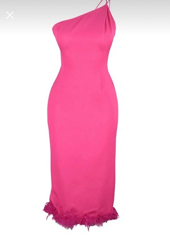 Pembe Tüy Detaylı Straplez Kalem Elbise - Görsel 3