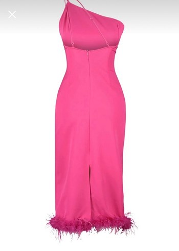 Pembe Tüy Detaylı Straplez Kalem Elbise - Görsel 4