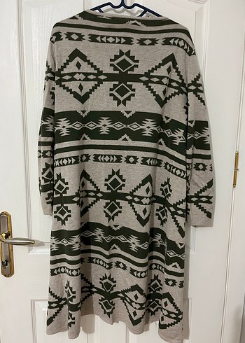 Bohem Desenli Uzun Gri Örgü Hırka - Görsel 3