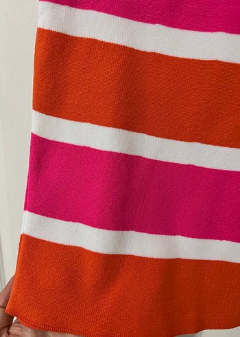 Çizgili Renkli Kolsuz Triko - Görsel 2