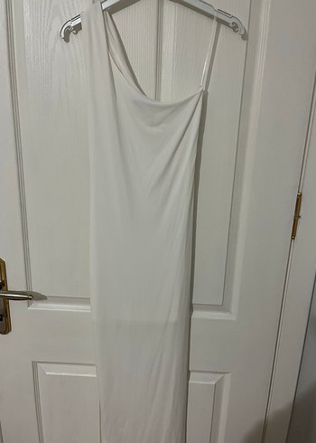 Beyaz Drapeli Uzun Abiye Elbise - Görsel 5