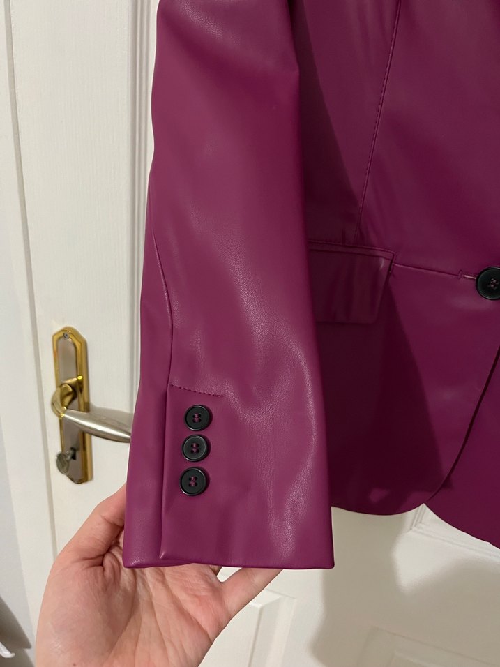 Düğmeli  Deri Kadın Ceket - Görsel 2