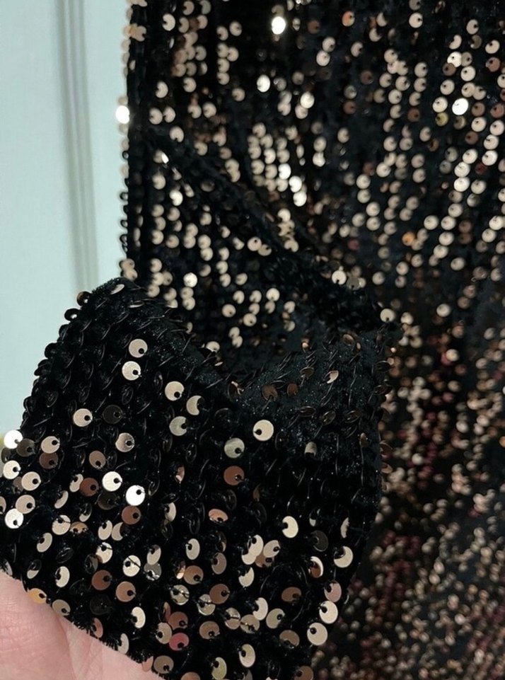 Siyah Simli  Desenli Uzun Abiye Elbise - Görsel 5