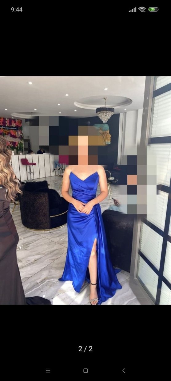 Uzun Lacivert Drapeli Abiye Elbise - Görsel 2