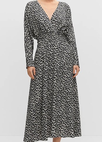 Mango Gri Leopar Desenli V Yaka Uzun Elbise