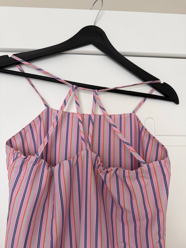 Çizgili, Askılı, Uzun Bohem Elbise - Görsel 2