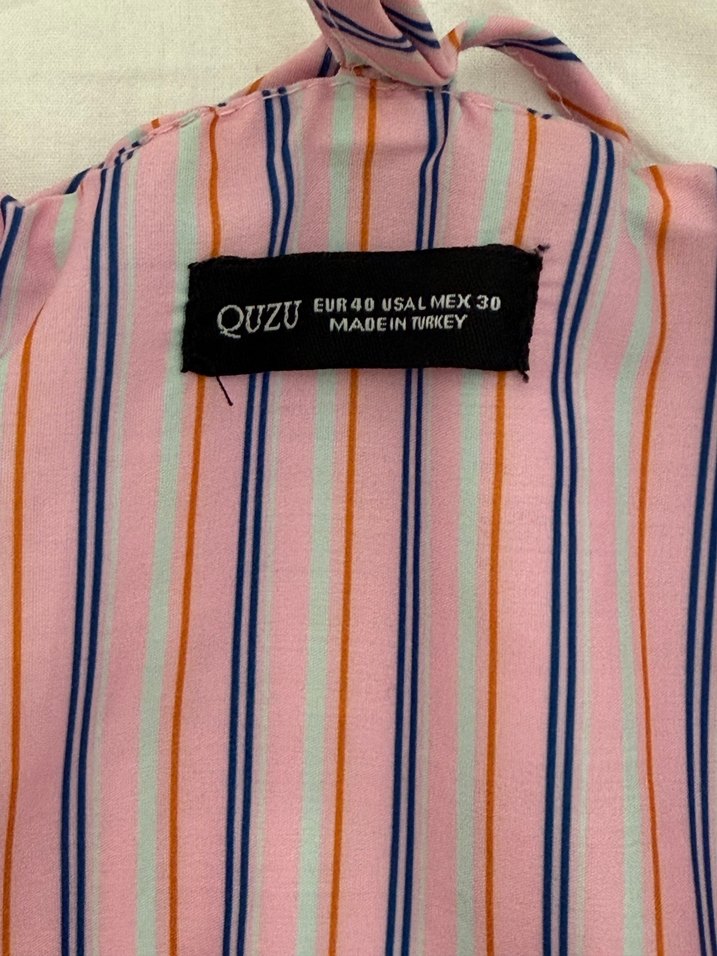 Çizgili, Askılı, Uzun Bohem Elbise - Görsel 3