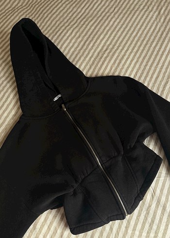 Fermuarlı Siyah Kadın Kapüşonlu Sweatshirt - Görsel 2