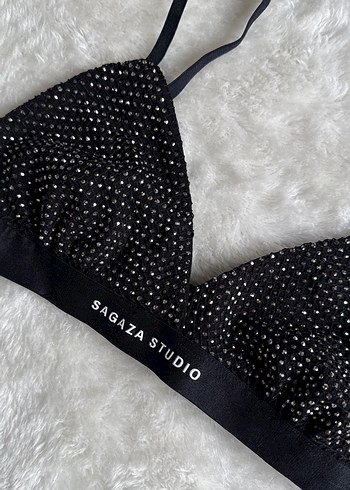 Siyah Parlak Taşlı Strappy Büstiyer - Görsel 2