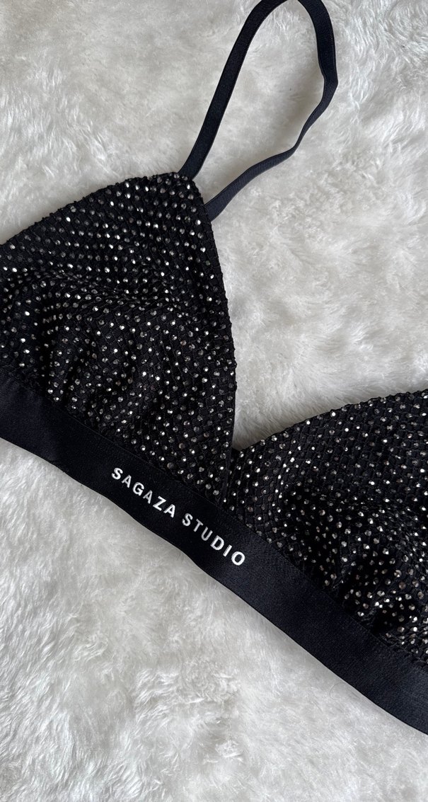 Siyah Parlak Taşlı Strappy Büstiyer - Görsel 2