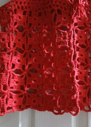 Kırmızı Dantel Detaylı Örgü Bohem Yelek - Görsel 2