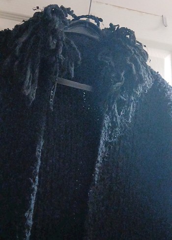 Kadın Siyah Uzun el Örgü Yün Hırka - Görsel 2