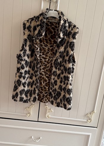 Kahverengi Leopar Desenli Kürklü Kadın Yelek