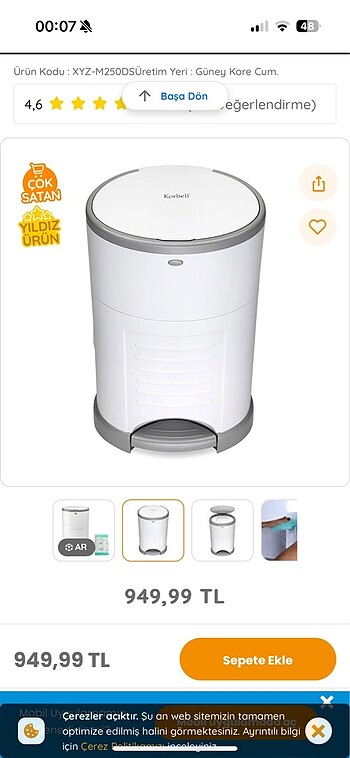 Korbell çöp kovası 16 litre
