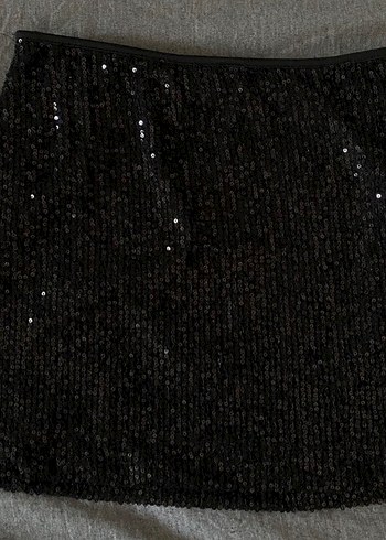 Zara Payetli Siyah Mini Etek