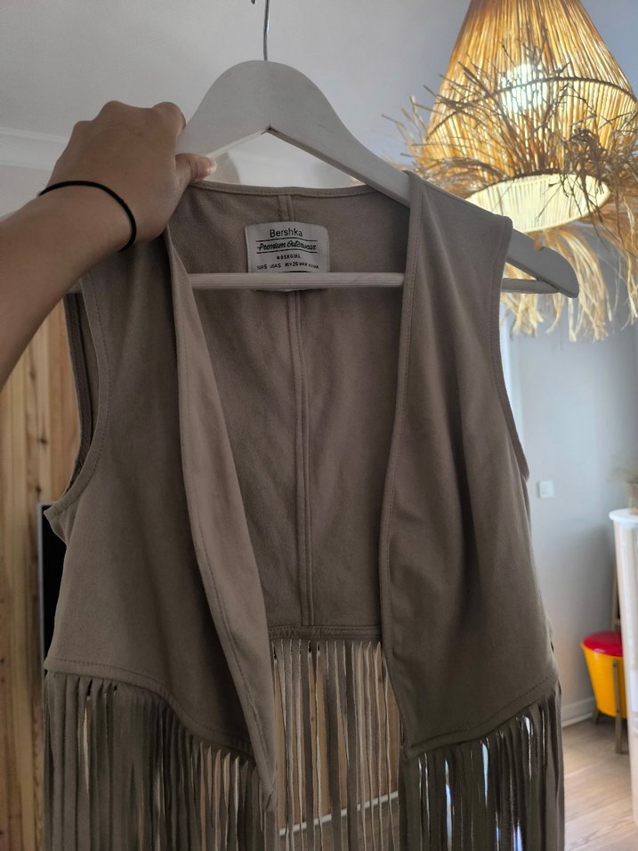 Püsküllü Süet Bohem Kadın Yelek - Görsel 5