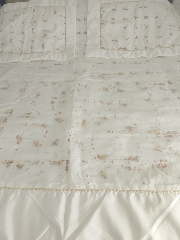Nakışlı Beyaz boncuklu Pastel Yatak Örtüsü - Görsel 4