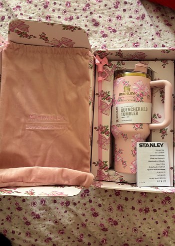 Pastel Pembe Stanley Çiçek Desenli Termos Bardak - Görsel 6