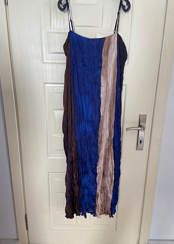 Bohem Çok Renkli Pliseli Uzun Elbise - Görsel 2