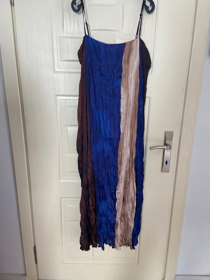 Bohem Çok Renkli Pliseli Uzun Elbise - Görsel 2