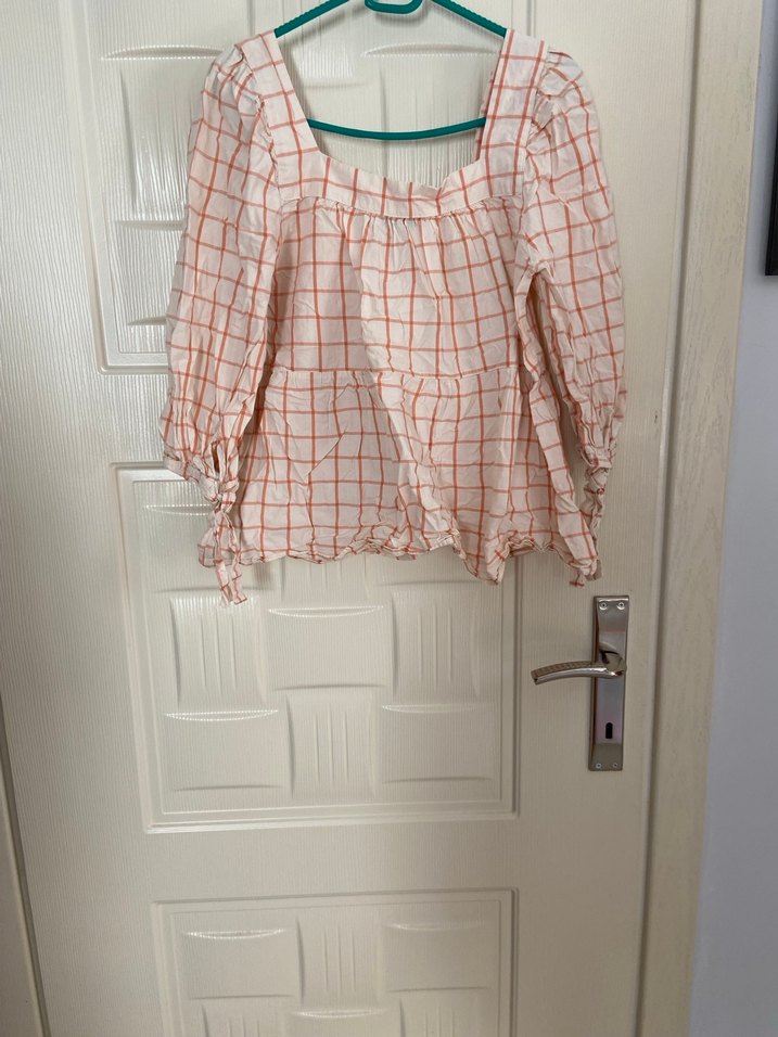 Kız Çocuk Bej Kareli Keten Elbise - Görsel 2