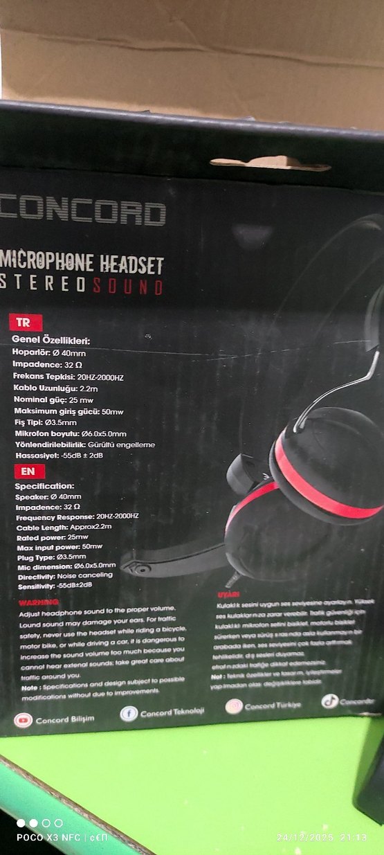 Concord C-947 Kırmızı Renkli Mikrofonlu Oyun Kulaklığı - Görsel 3