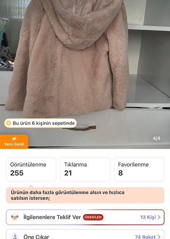 6 Yaş Beden Pudra renk kız çocuk mont