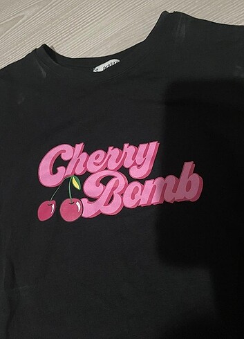 Addax kadın baskılı tişört cherry bomb