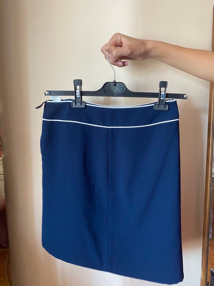 Mavi Midi  Eteği, Kemerli, Ofis Şıklığı - Görsel 2