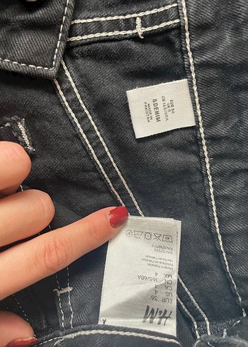 Düğmeli Siyah Midi Kot Etek - Görsel 2