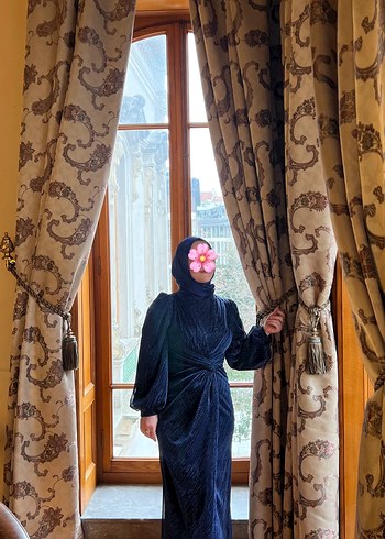 Straplez Koyu Mavi Drapeli Uzun Elbise - Görsel 2