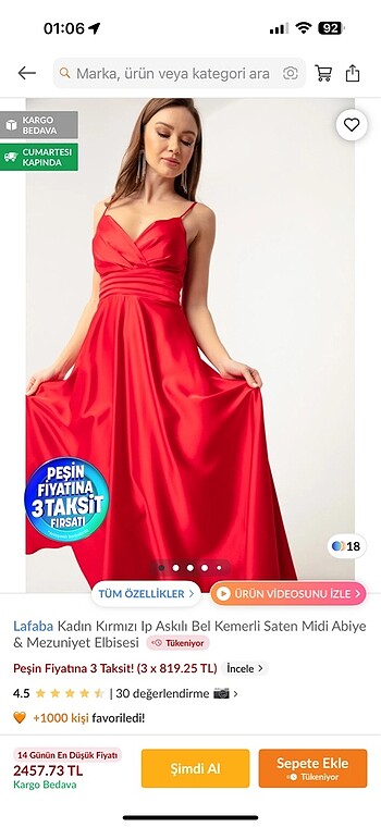 kırmızı saten abiye elbise