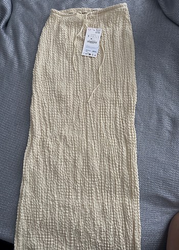 Zara Bej Triko Midi Etek