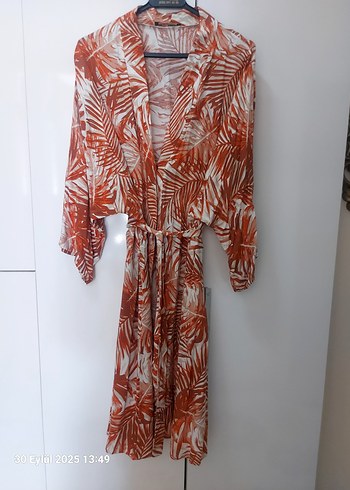 42 Beden kahverengi Renk Bohem Tarzı Uzun Bağlamalı Kimono