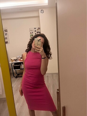Pembe midi boy elbise