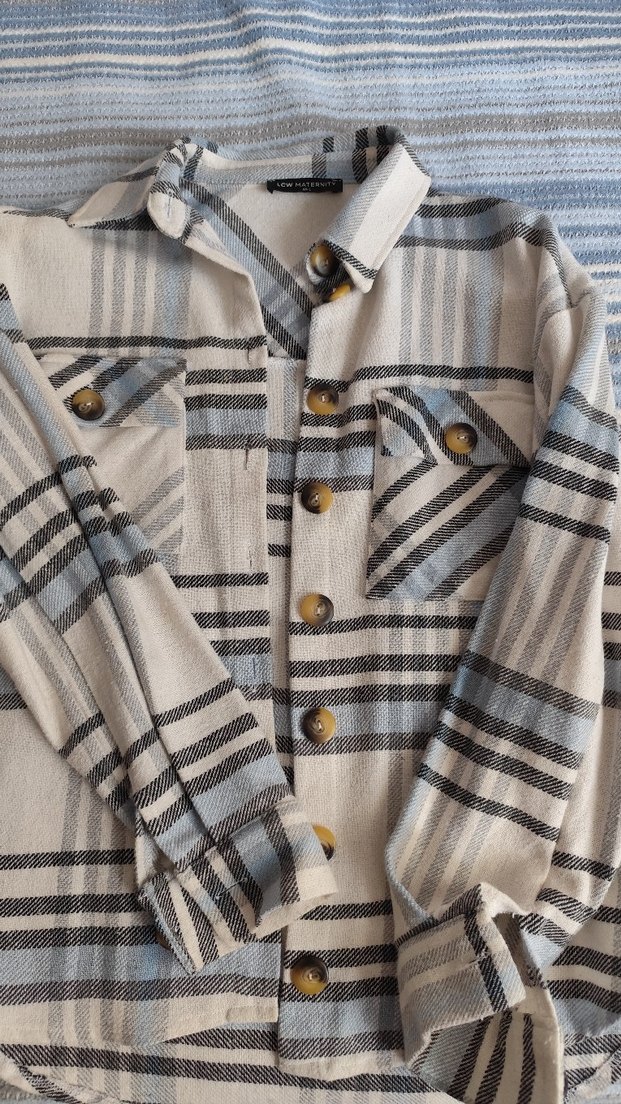 Düğmeli Bej Ekose Pamuklu Kadın Gömlek - Görsel 2
