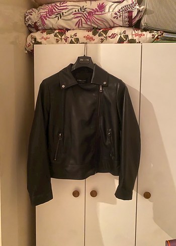 Kadın Siyah Deri Biker Ceket - Görsel 2