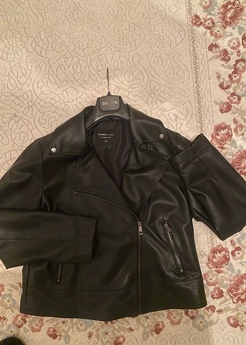 Kadın Siyah Deri Biker Ceket - Görsel 3