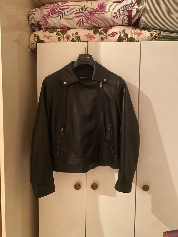 Kadın Siyah Deri Biker Ceket - Görsel 2