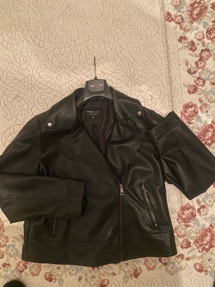 Kadın Siyah Deri Biker Ceket - Görsel 3