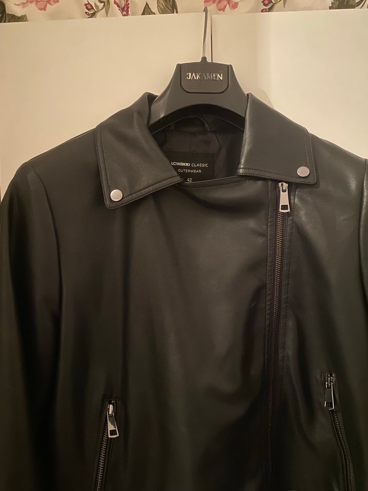 Kadın Siyah Deri Biker Ceket - Görsel 4