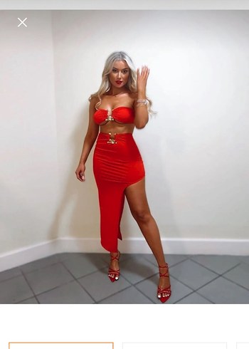 Kırmızı Parlak Mini Straplez takım - Görsel 4