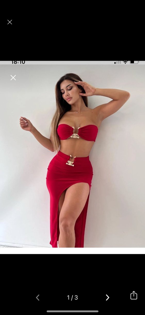 Kırmızı Parlak Mini Straplez takım - Görsel 3