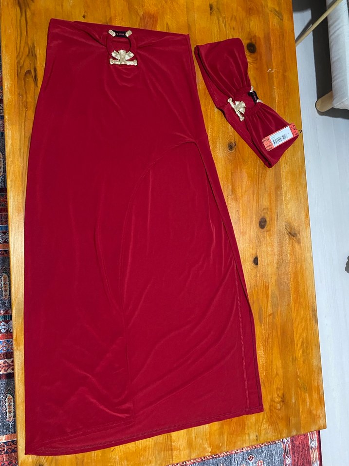 Kırmızı Parlak Mini Straplez takım - Görsel 5