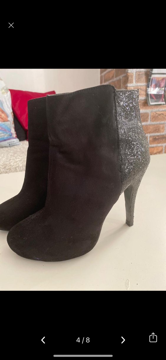 Siyah Yılan Desenli Süet Stiletto Bot - Görsel 4