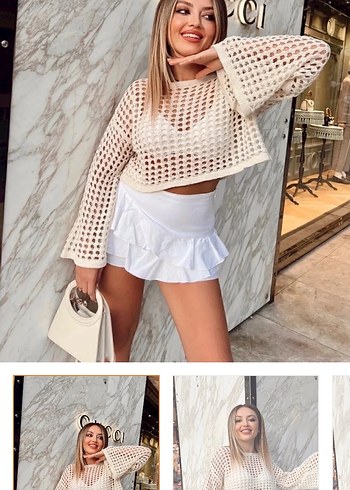 Kadın Beyaz Dantel Detaylı Bohem Triko - Görsel 6